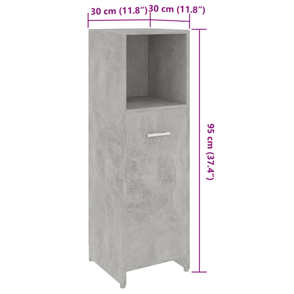 vidaXL betonszürke forgácslap fürdőszobaszekrény 30 x 30 x 95 cm