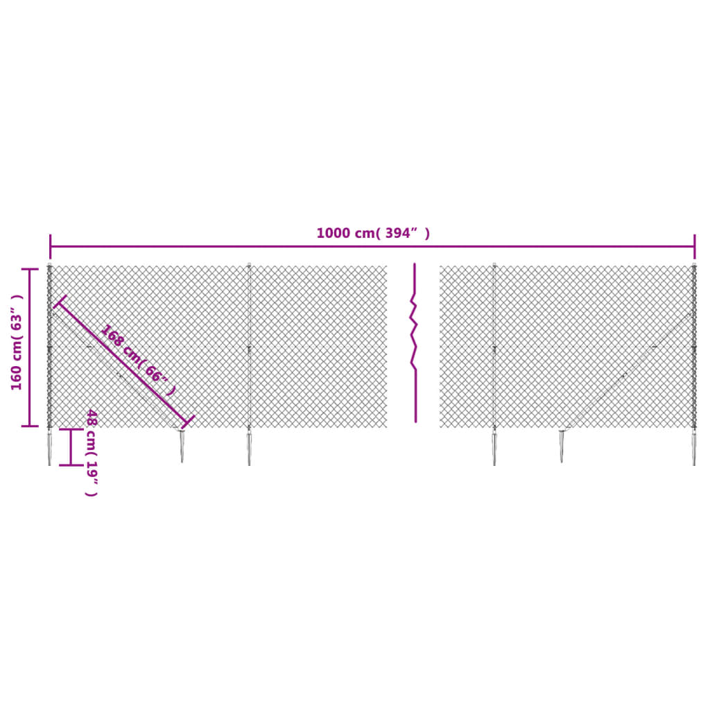 vidaXL antracitszürke drótkerítés cövekekkel 1,6 x 10 m