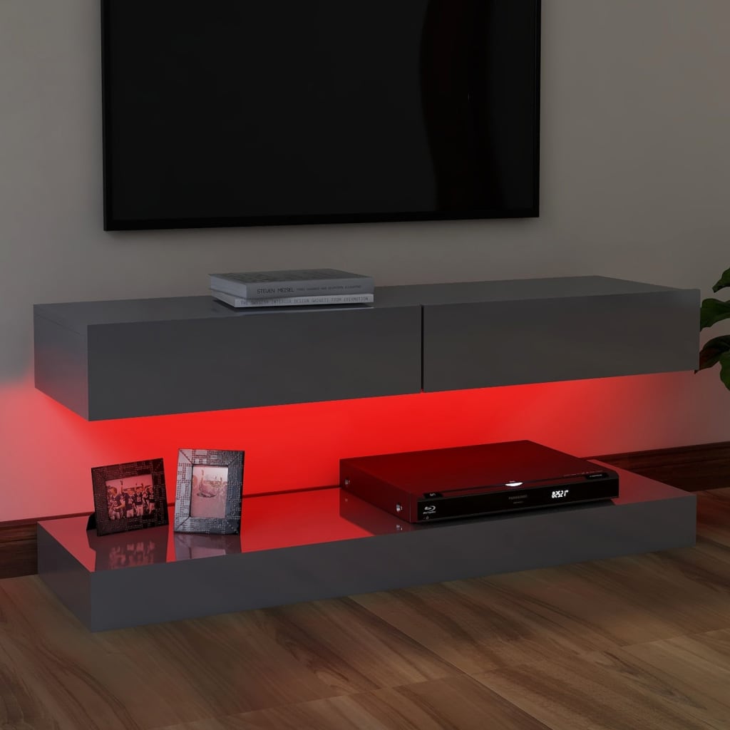 vidaXL magasfényű szürke TV-szekrény LED lámpákkal 120 x 35 cm
