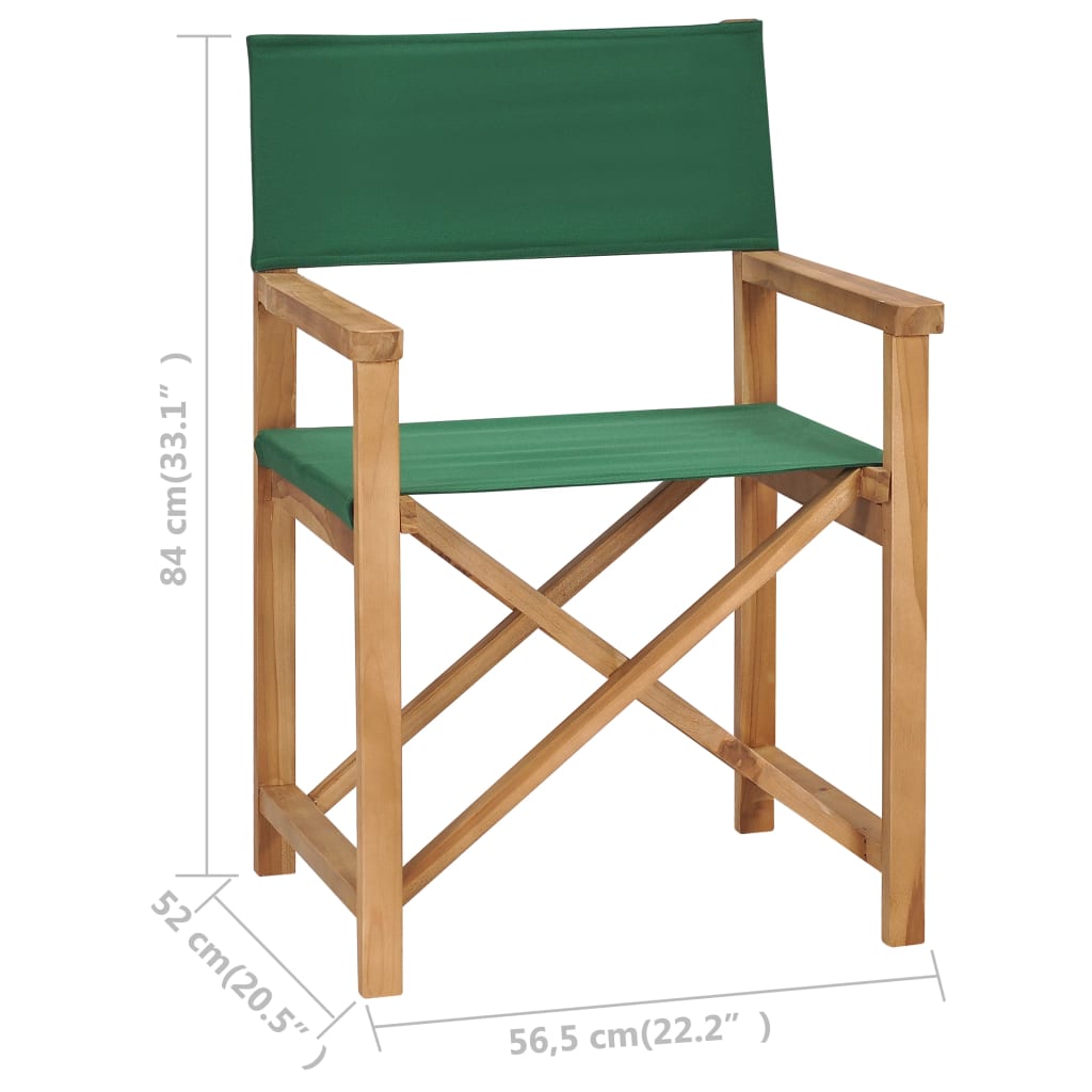 vidaXL zöld összecsukható tömör tíkfa rendezői szék