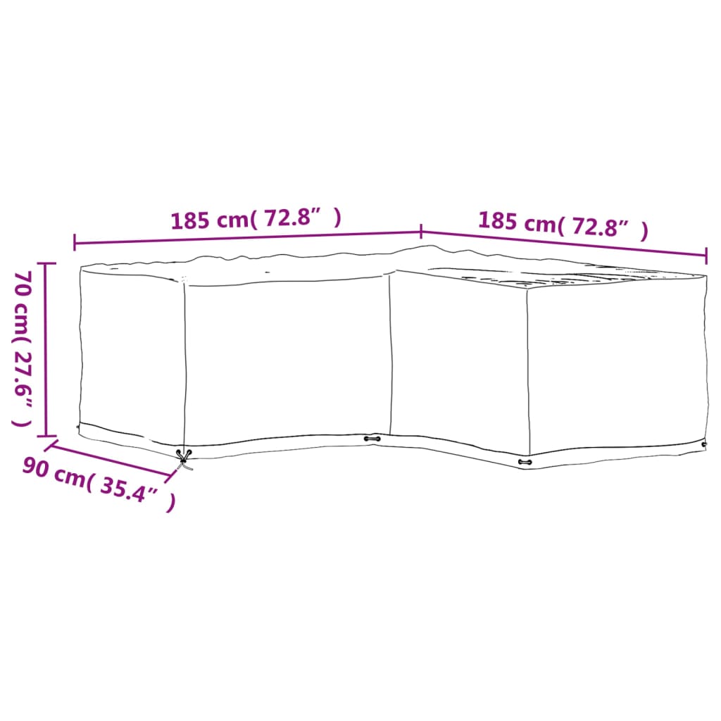 vidaXL 2 db L-alakú kerti bútorhuzat 12 fűzőlyukkal 185x185x70 cm