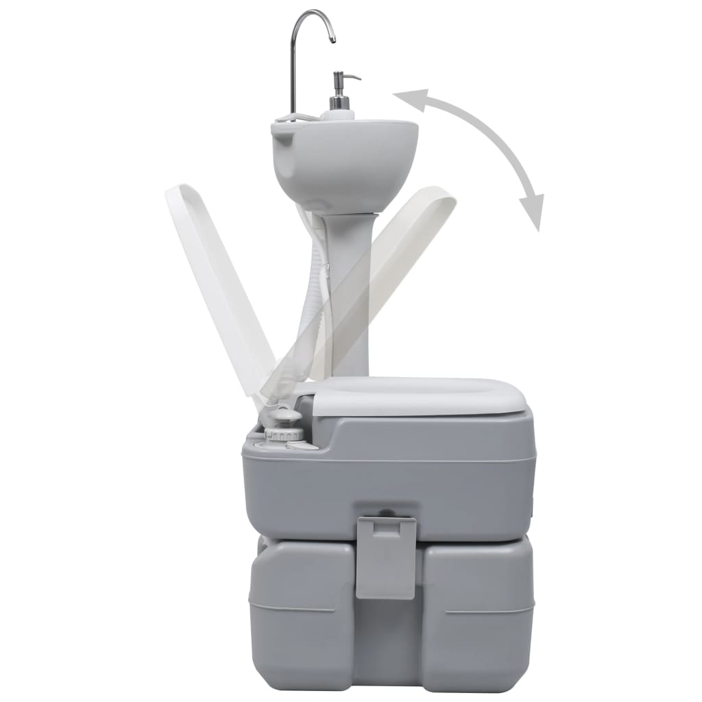vidaXL szürke hordozható kemping WC és kézmosó állvány