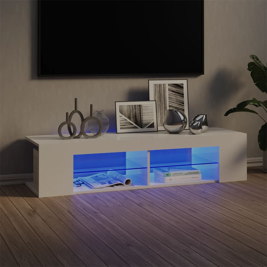 vidaXL magasfényű fehér TV-szekrény LED-lámpákkal 135 x 39 x 30 cm