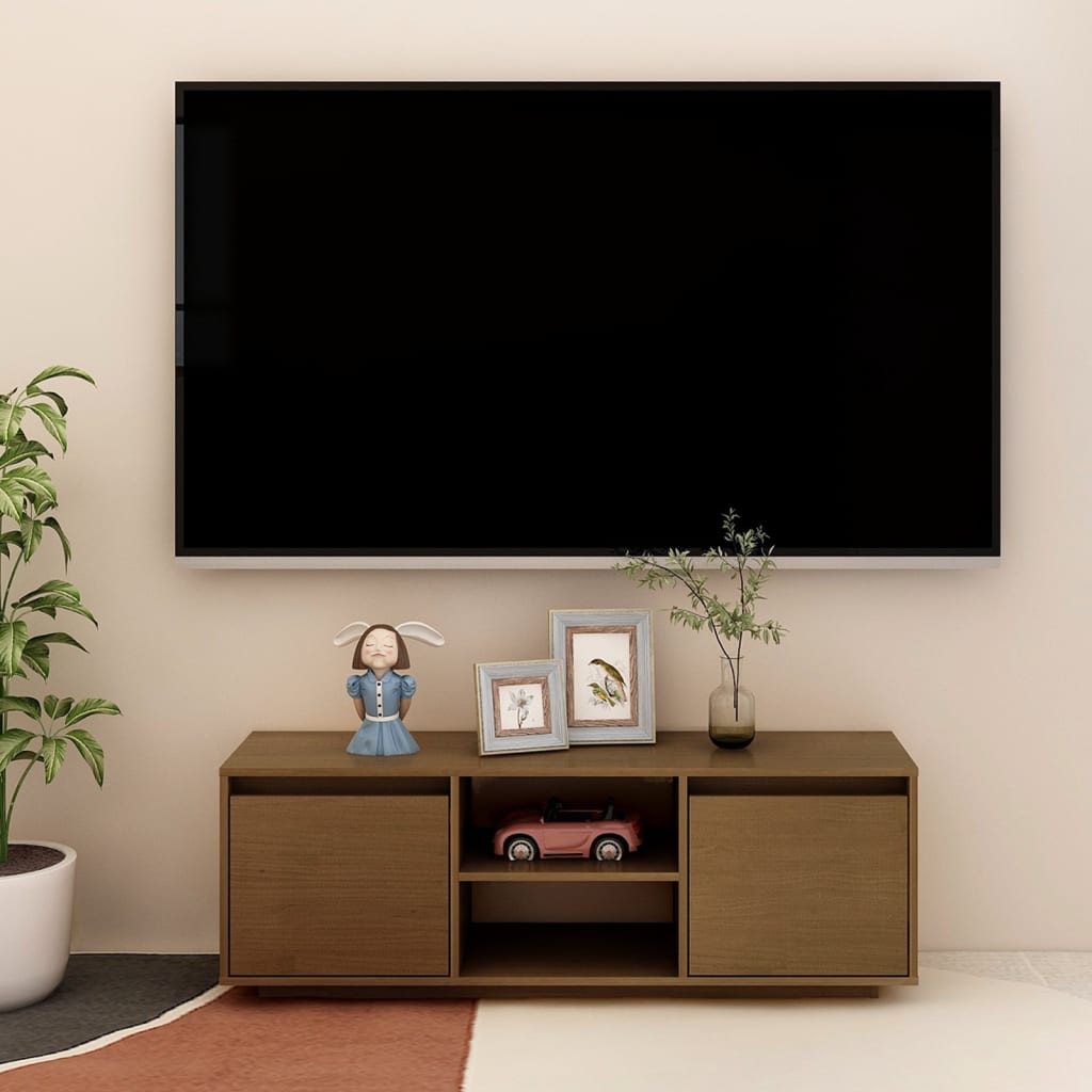 vidaXL mézbarna tömör fenyőfa TV-szekrény 110 x 30 x 40 cm