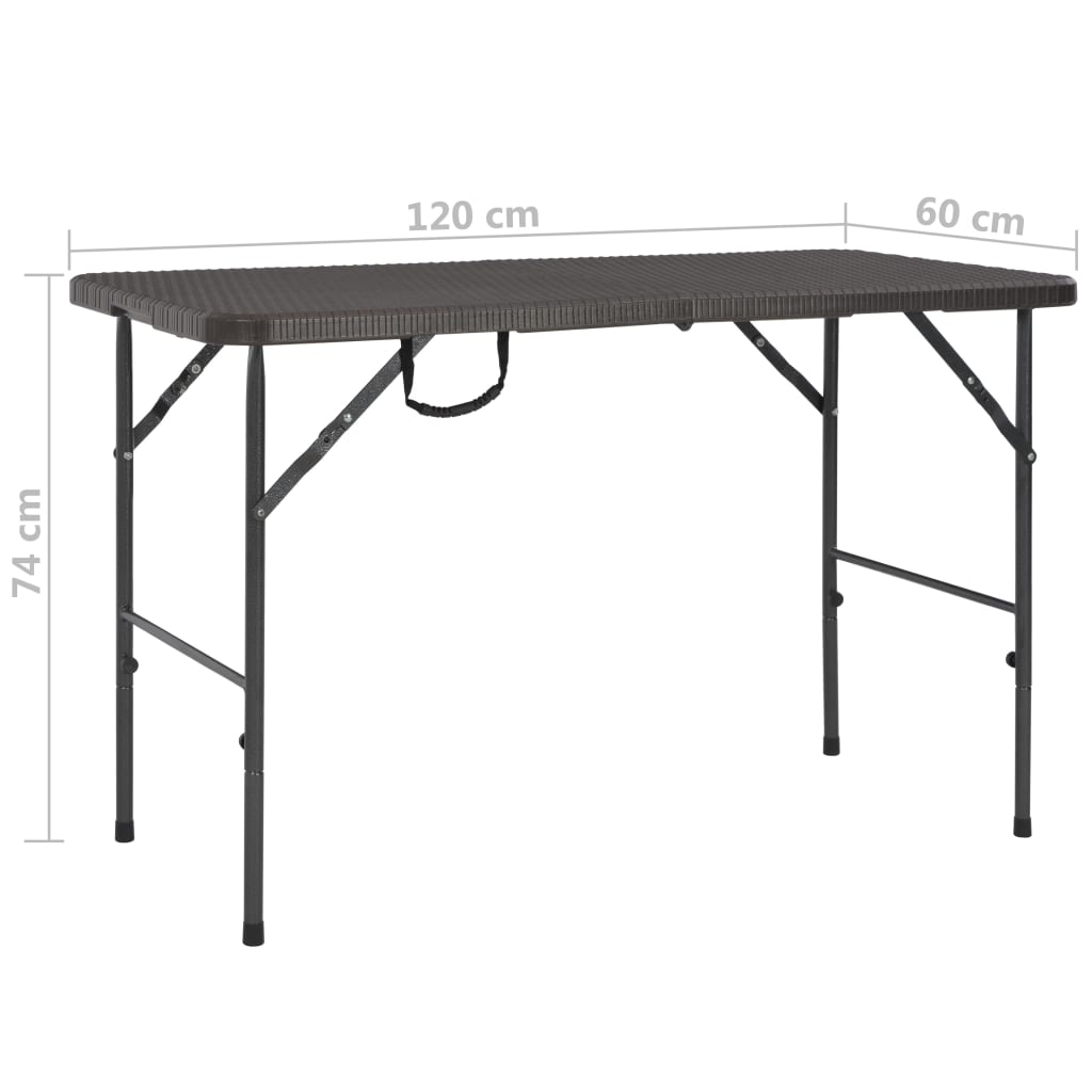 vidaXL barna rattan hatású HDPE összecsukható kerti asztal 120x60x74cm