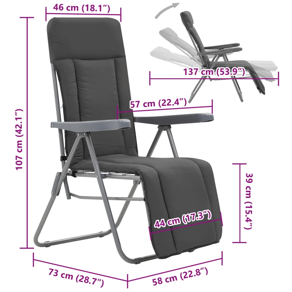 vidaXL 2 db szürke összecsukható kerti szék párnával