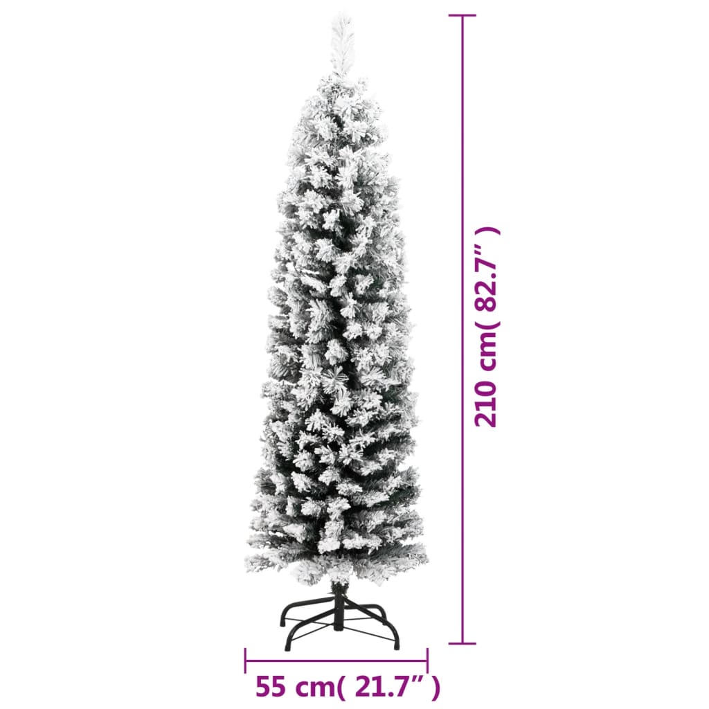 vidaXL zöld PVC vékony műkarácsonyfa hóval 210 cm