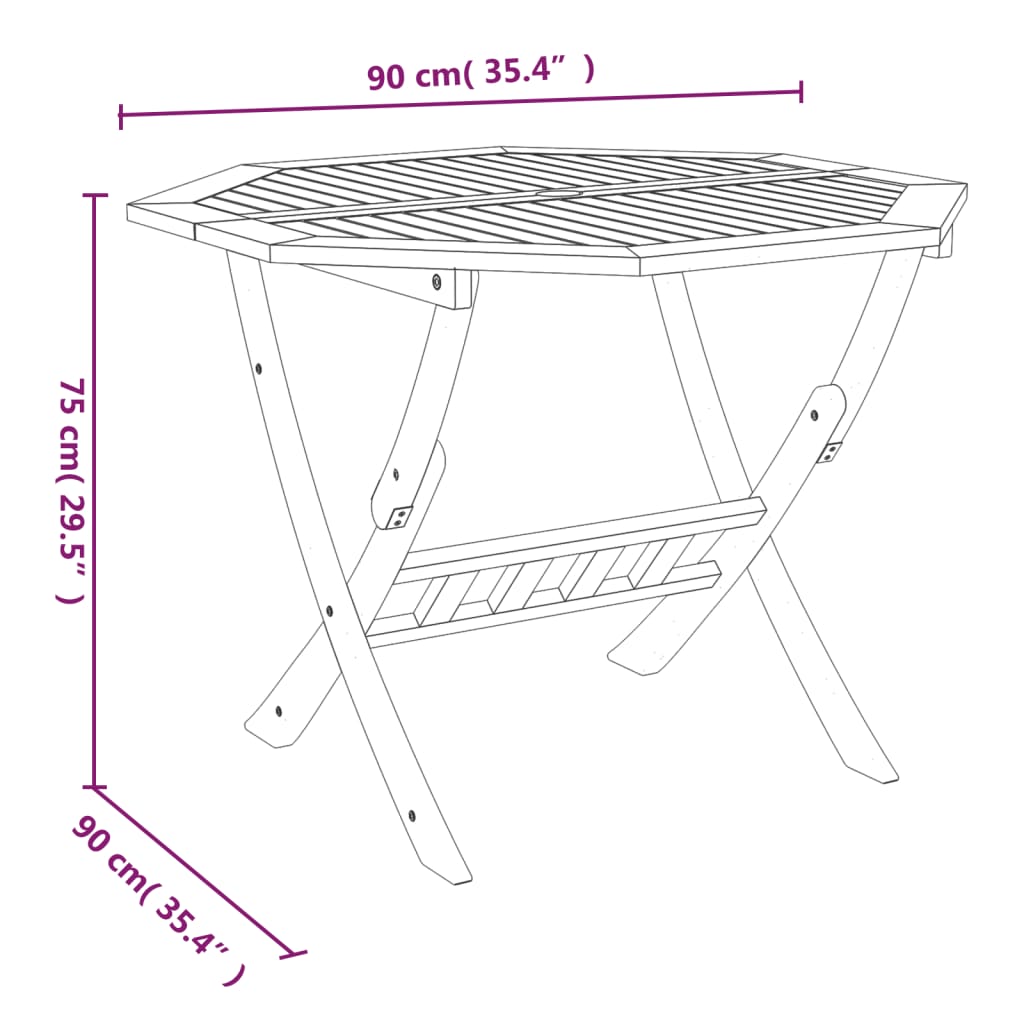 vidaXL tömör akácfa összecsukható kerti asztal 90 x 75 cm