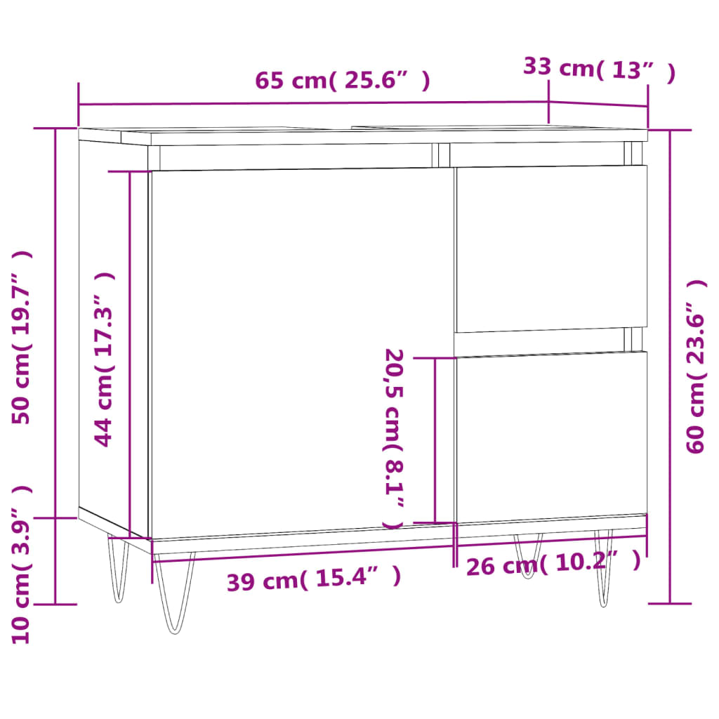 vidaXL betonszürke szerelt fa fürdőszobaszekrény 65 x 33 x 60 cm