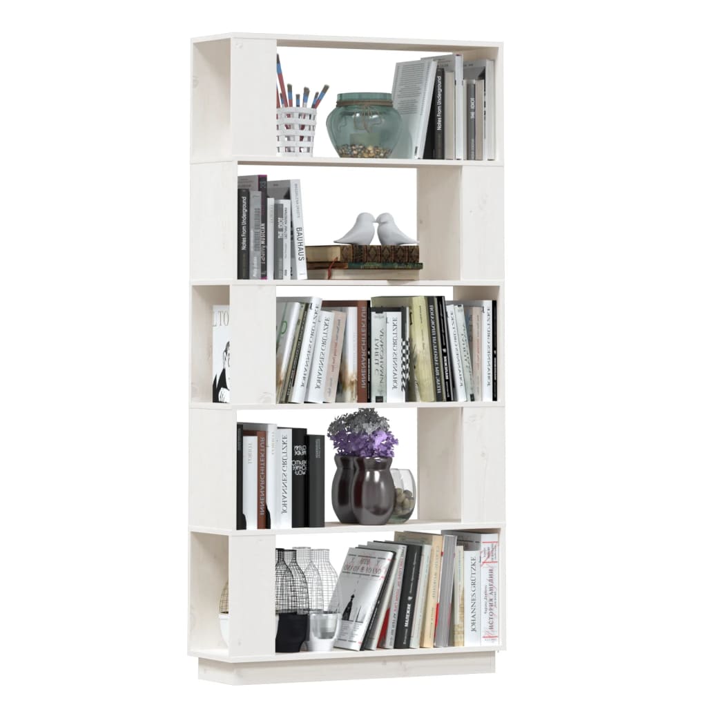 vidaXL fehér tömör fenyőfa könyvszekrény/térelválasztó 80x25x163,5 cm