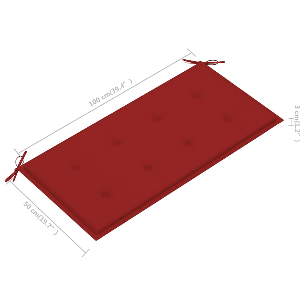 vidaXL tömör tíkfa kerti pad piros párnával 112 cm