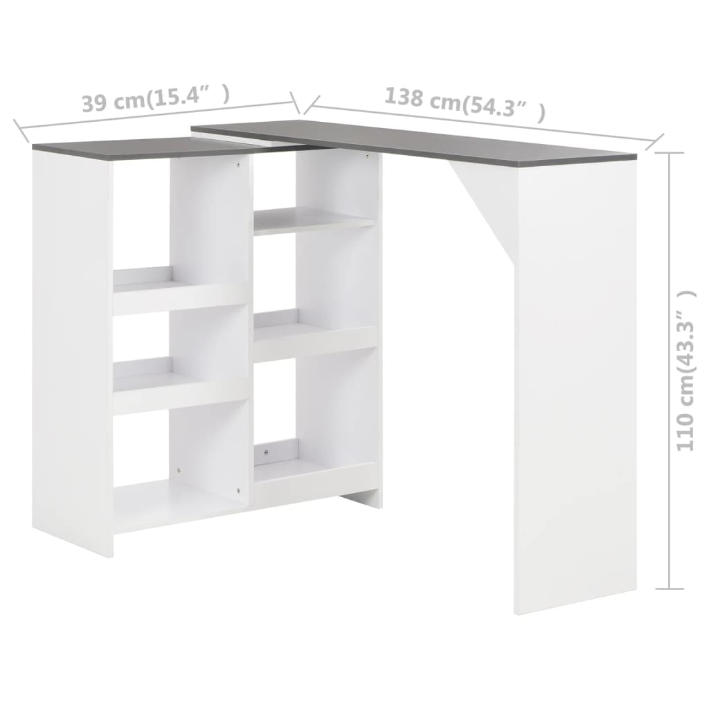 vidaXL fehér bárasztal mozgatható polccal 138 x 39 x 110 cm