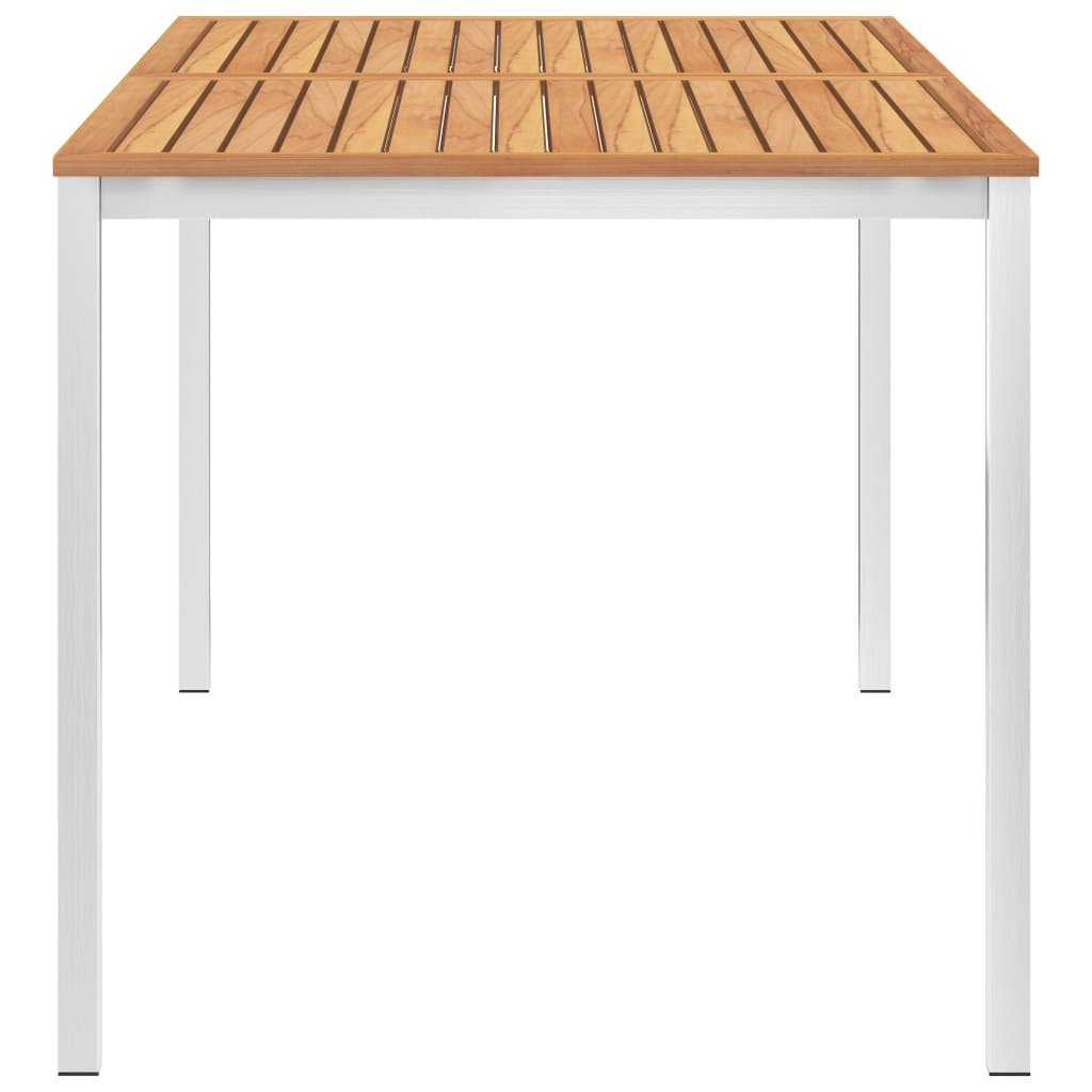 vidaXL tömör tíkfa és rozsdamentes acél kerti étkezőasztal 160x80x75cm