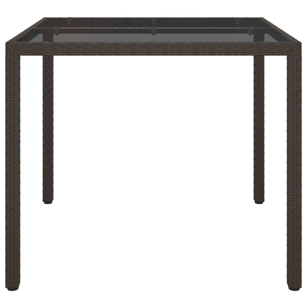 vidaXL barna polyrattan és edzett üveg kerti asztal 90 x 90 x 75 cm