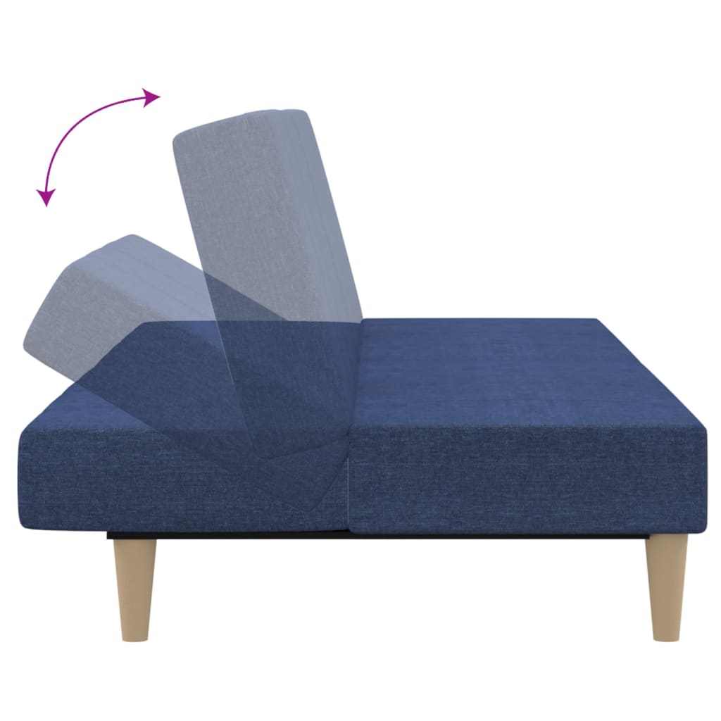 vidaXL kétszemélyes kék szövet kanapéágy zsámollyal