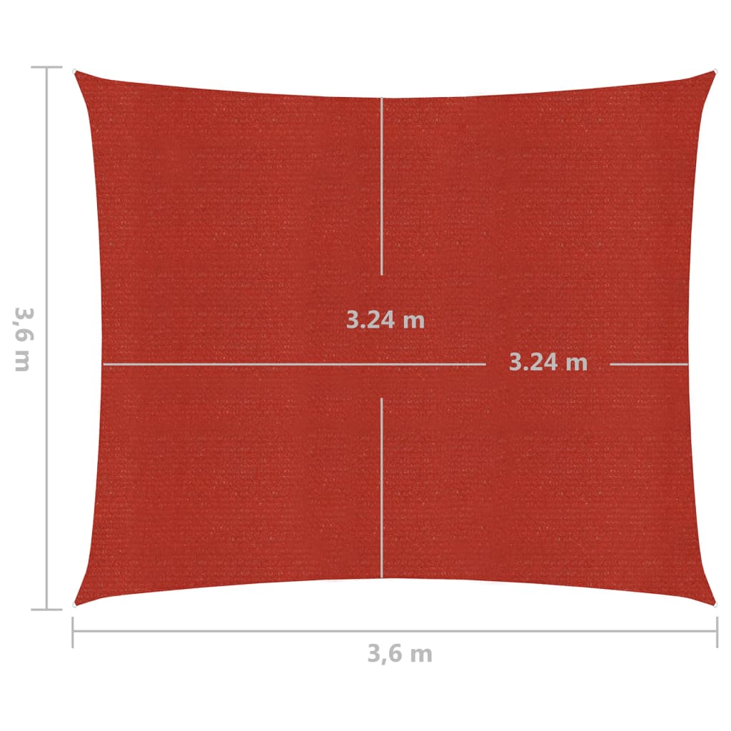 vidaXL piros HDPE napvitorla 160 g/m² 3,6 x 3,6 m