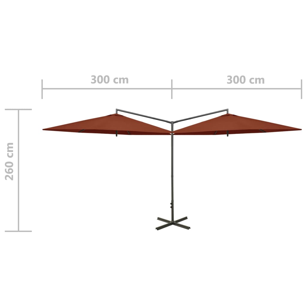 vidaXL terrakotta dupla napernyő acélrúddal 600 cm