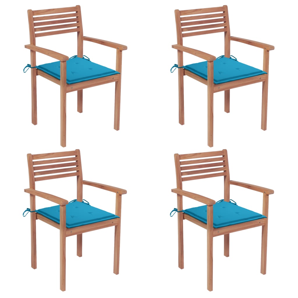 vidaXL 4 db tömör tíkfa kerti szék kék párnával