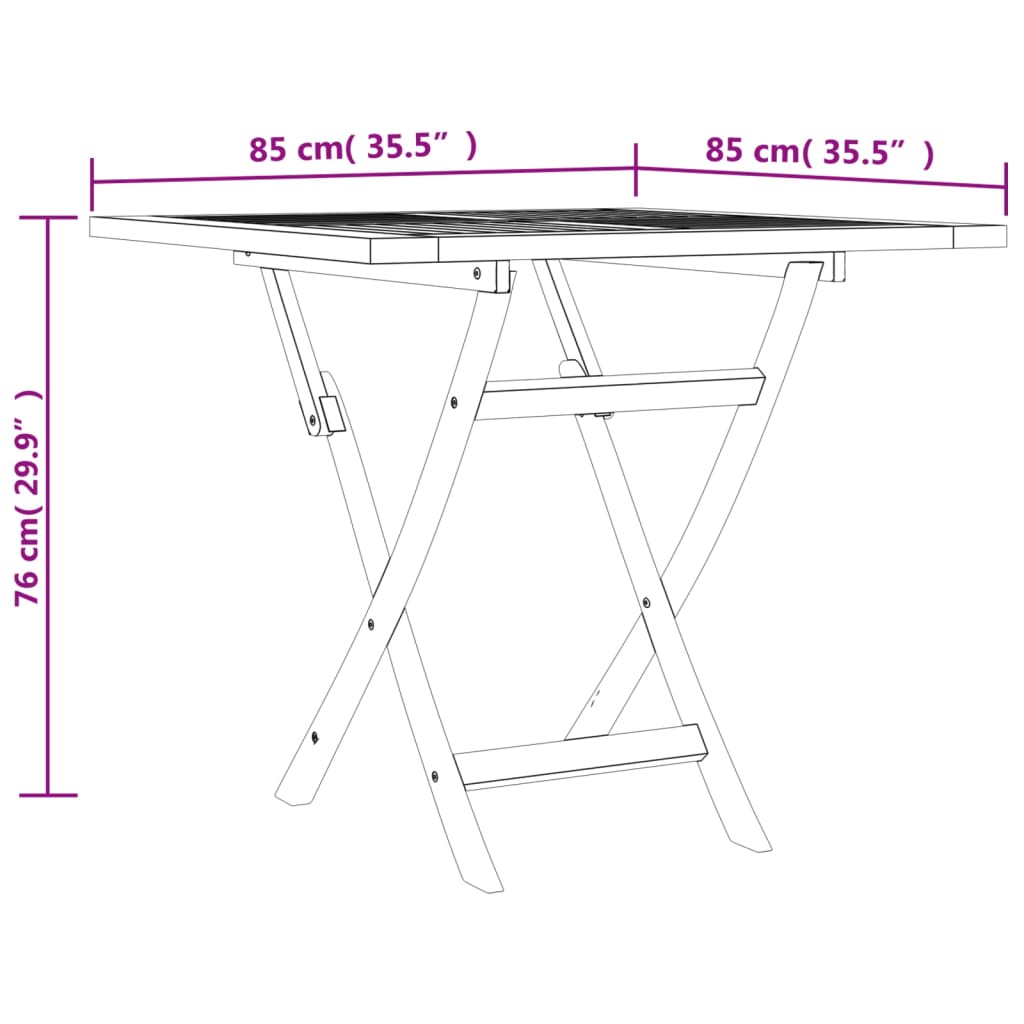 vidaXL összecsukható tömör tíkfa kerti asztal 85 x 85 x 76 cm