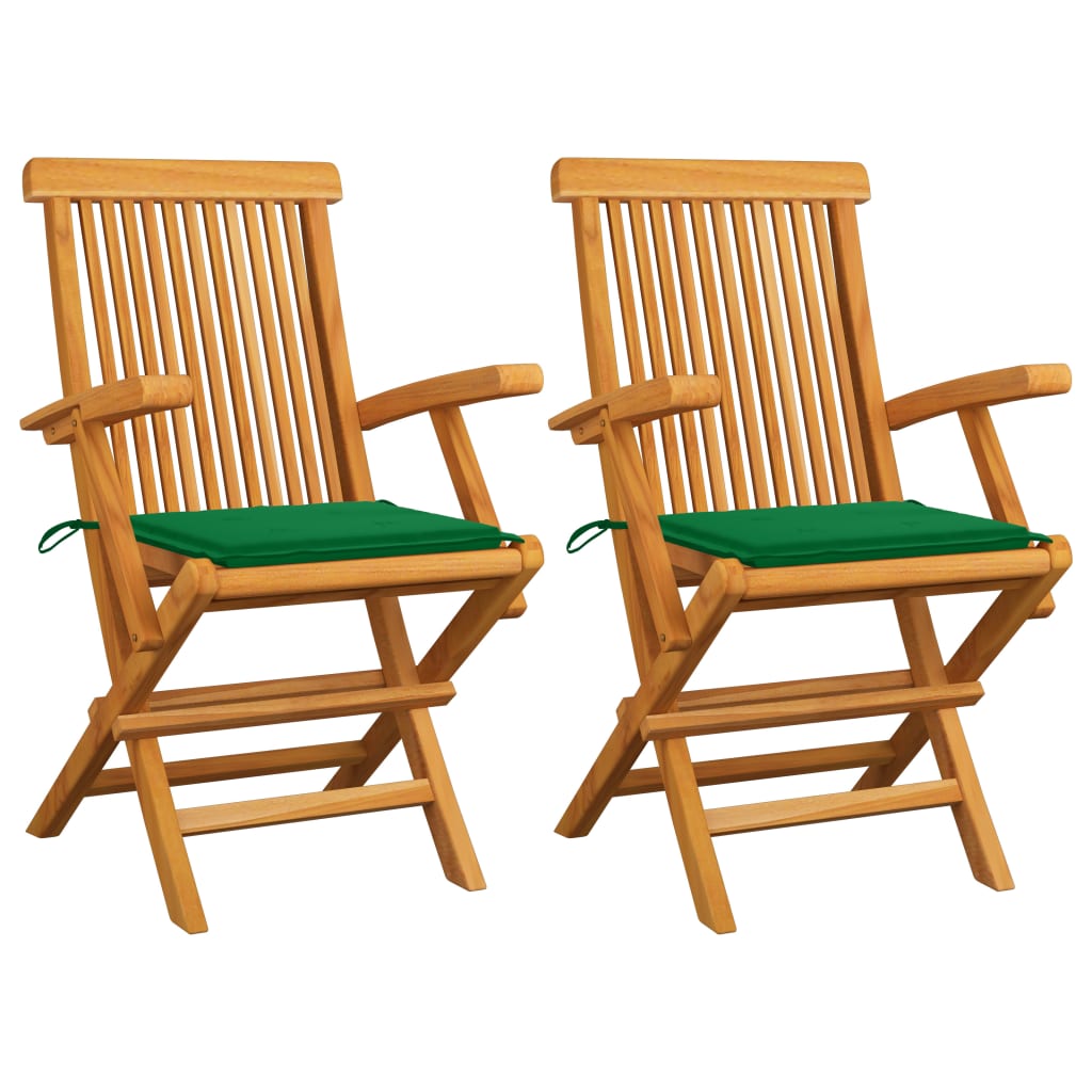 vidaXL 2 db tömör tíkfa kerti szék zöld párnával