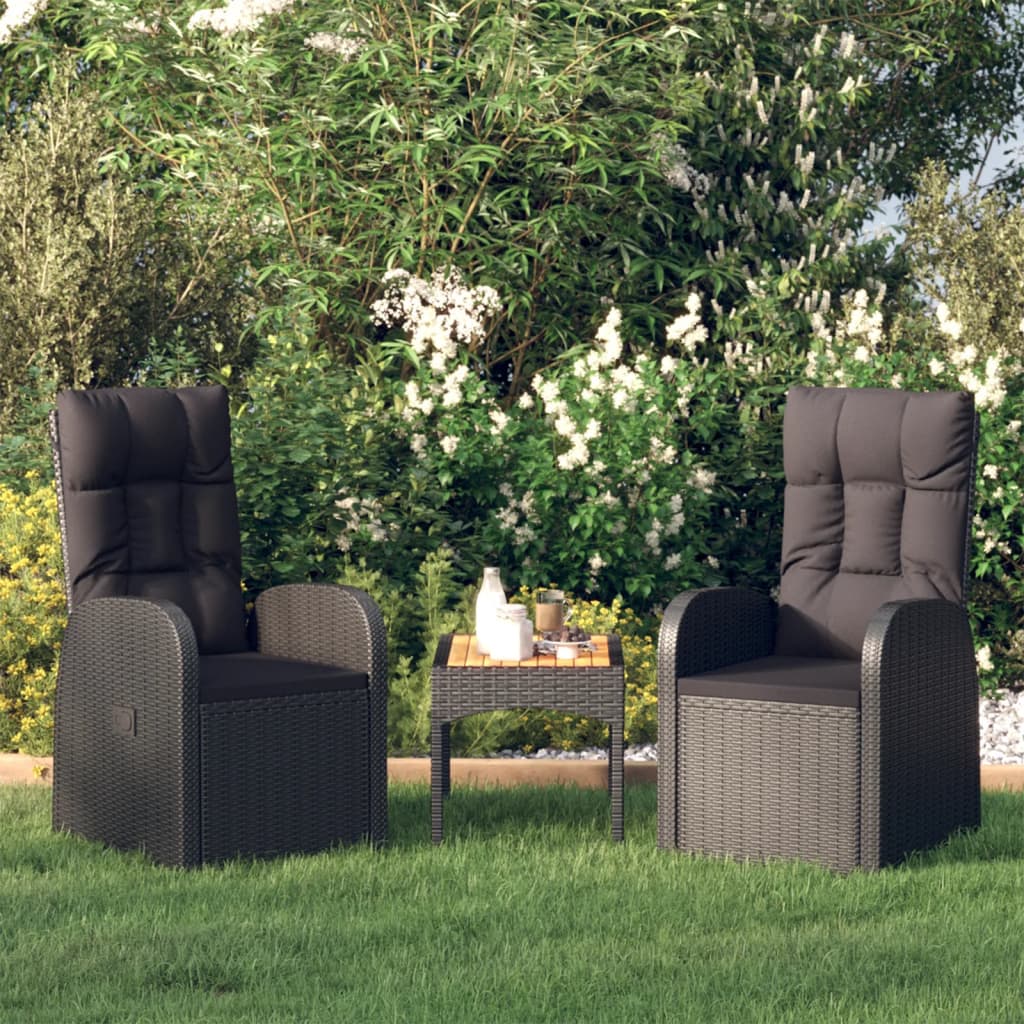 vidaXL 2 db fekete dönthető polyrattan kerti szék párnával
