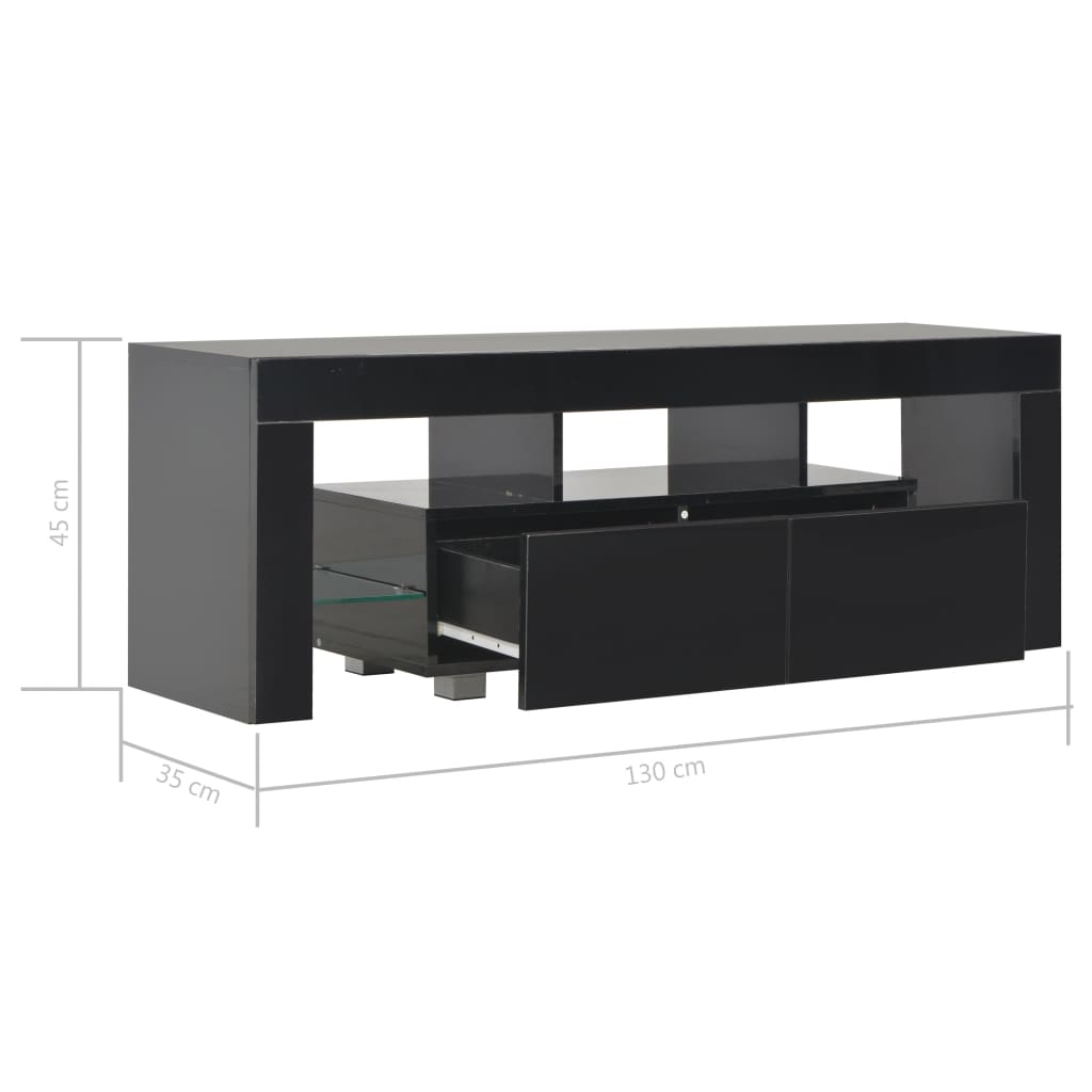 vidaXL magasfényű fekete TV-szekrény LED-lámpákkal 130 x 35 x 45 cm