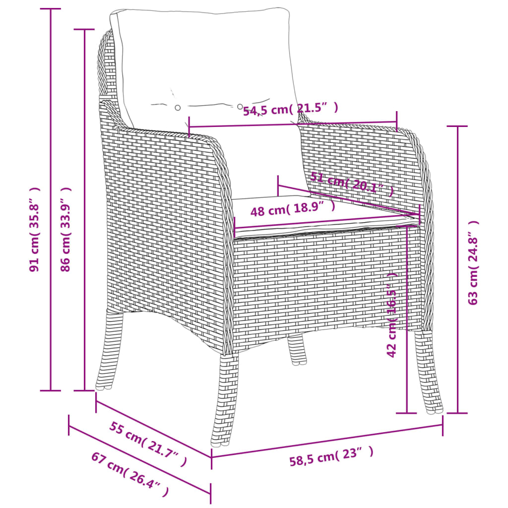 vidaXL 2 db szürke polyrattan kerti szék párnával