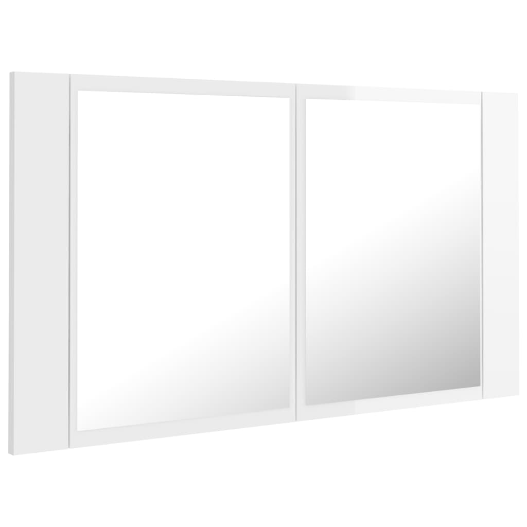 vidaXL magasfényű fehér LED-es fürdőszobai tükrös szekrény 80x12x45 cm