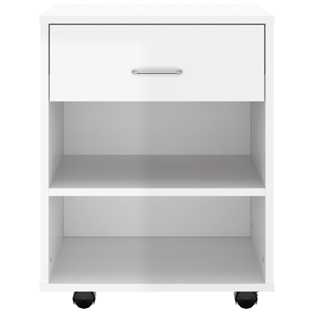 vidaXL magasfényű fehér forgácslap kerekes szekrény 46x36x59 cm