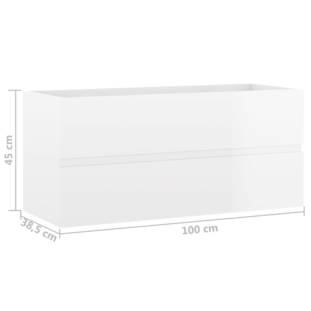 vidaXL magasfényű fehér forgácslap mosdószekrény 100 x 38,5 x 45 cm