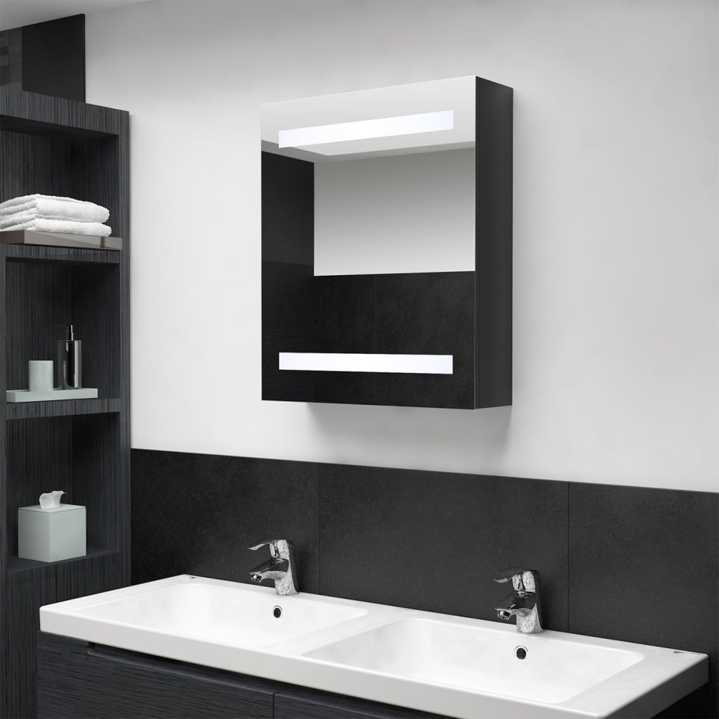 vidaXL fényes fekete LED-es tükrös fürdőszobaszekrény 50 x 14 x 60 cm