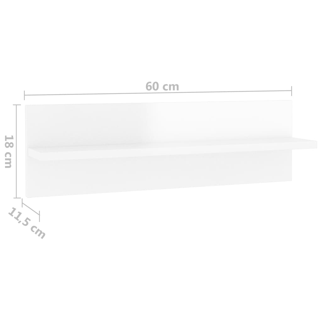 vidaXL 4 db magasfényű fehér forgácslap fali polc 60 x 11,5 x 18 cm