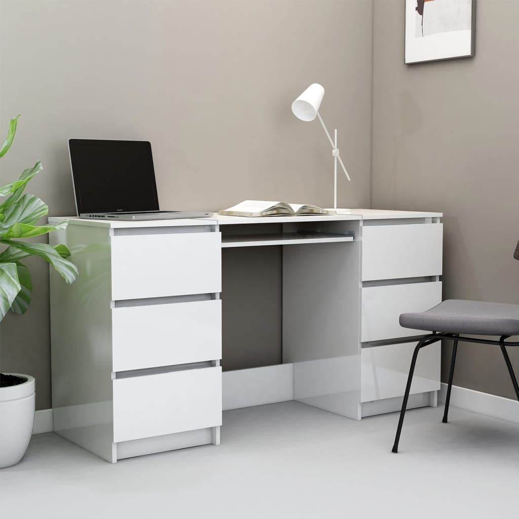 vidaXL magasfényű fehér forgácslap íróasztal 140 x 50 x 77 cm
