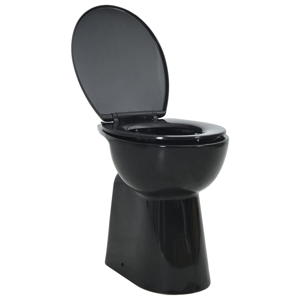 vidaXL fekete kerámia perem nélküli magas WC finoman záródó fedéllel
