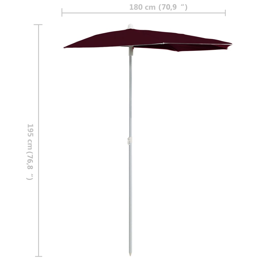 vidaXL bordó félköríves napernyő rúddal 180 x 90 cm