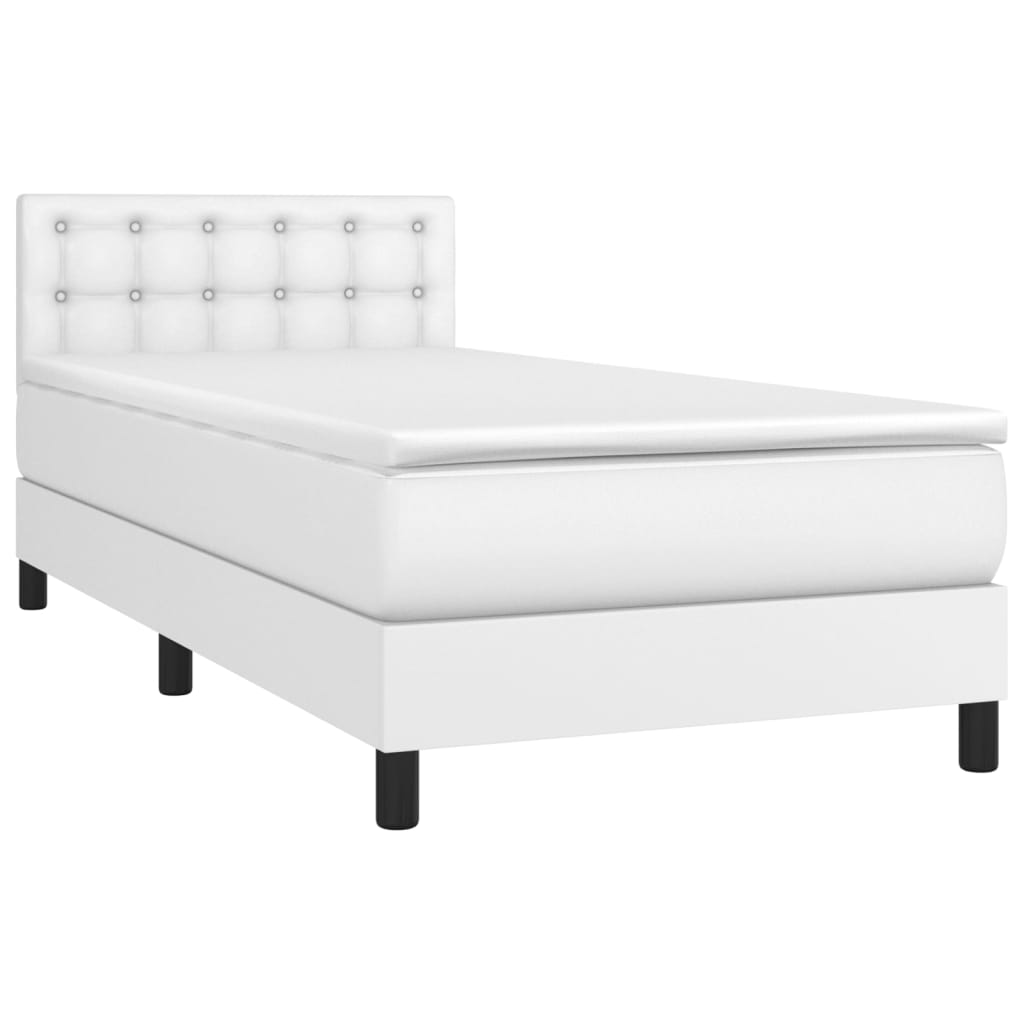 vidaXL fehér műbőr rugós ágy matraccal 90x190 cm