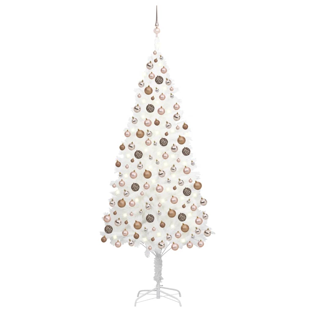 vidaXL fehér megvilágított műkarácsonyfa gömb szettel 210 cm