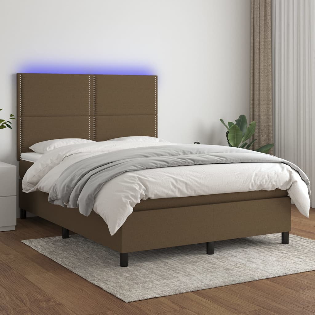 vidaXL barna szövet rugós és LED-es ágy matraccal 140x200 cm