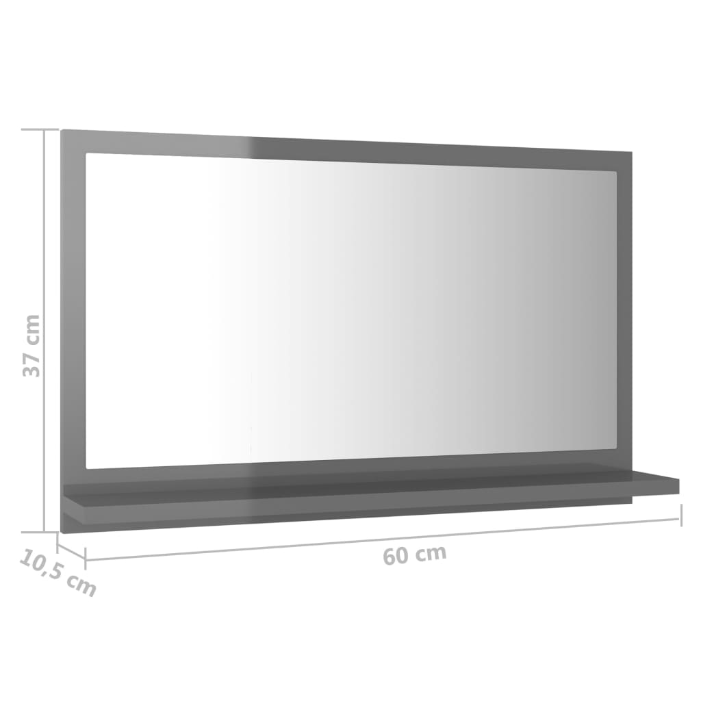 vidaXL magasfényű szürke forgácslap fürdőszobai tükör 60x10,5x37 cm