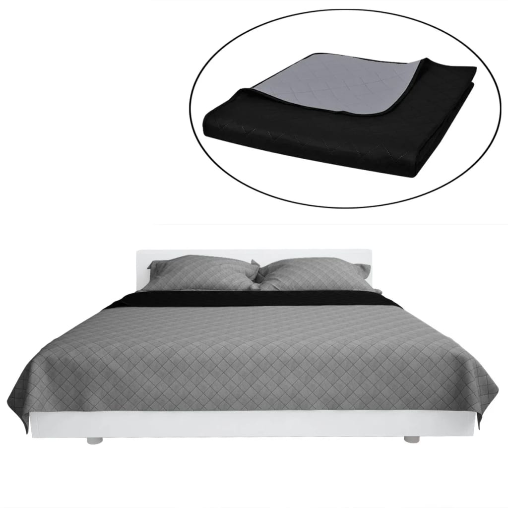 Kétoldalú vattázott ágytakaró 230 x 260 cm fekete/szürke
