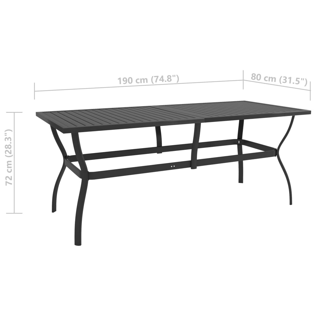 vidaXL antracitszürke acél kerti asztal 190 x 80 x 72 cm
