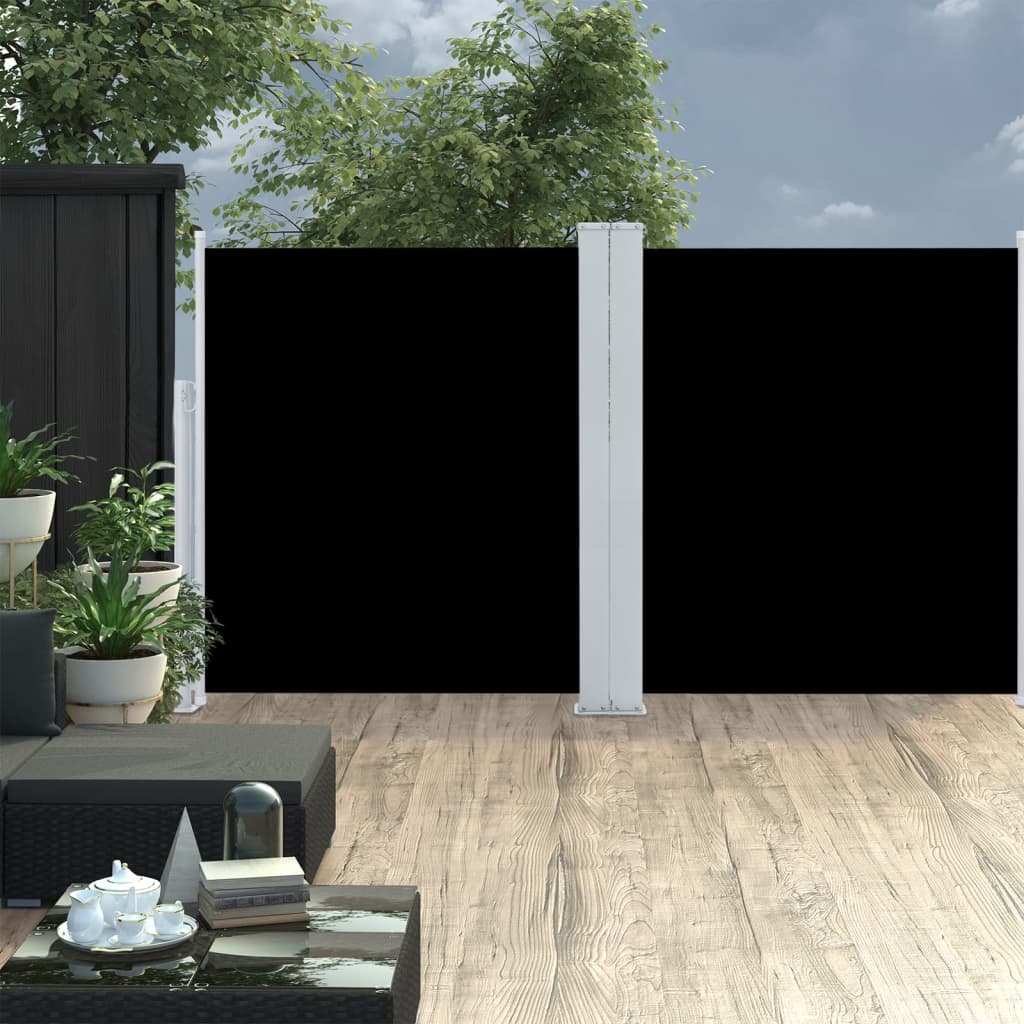 vidaXL fekete behúzható dupla oldalsó teraszi napellenző 170 x 600 cm