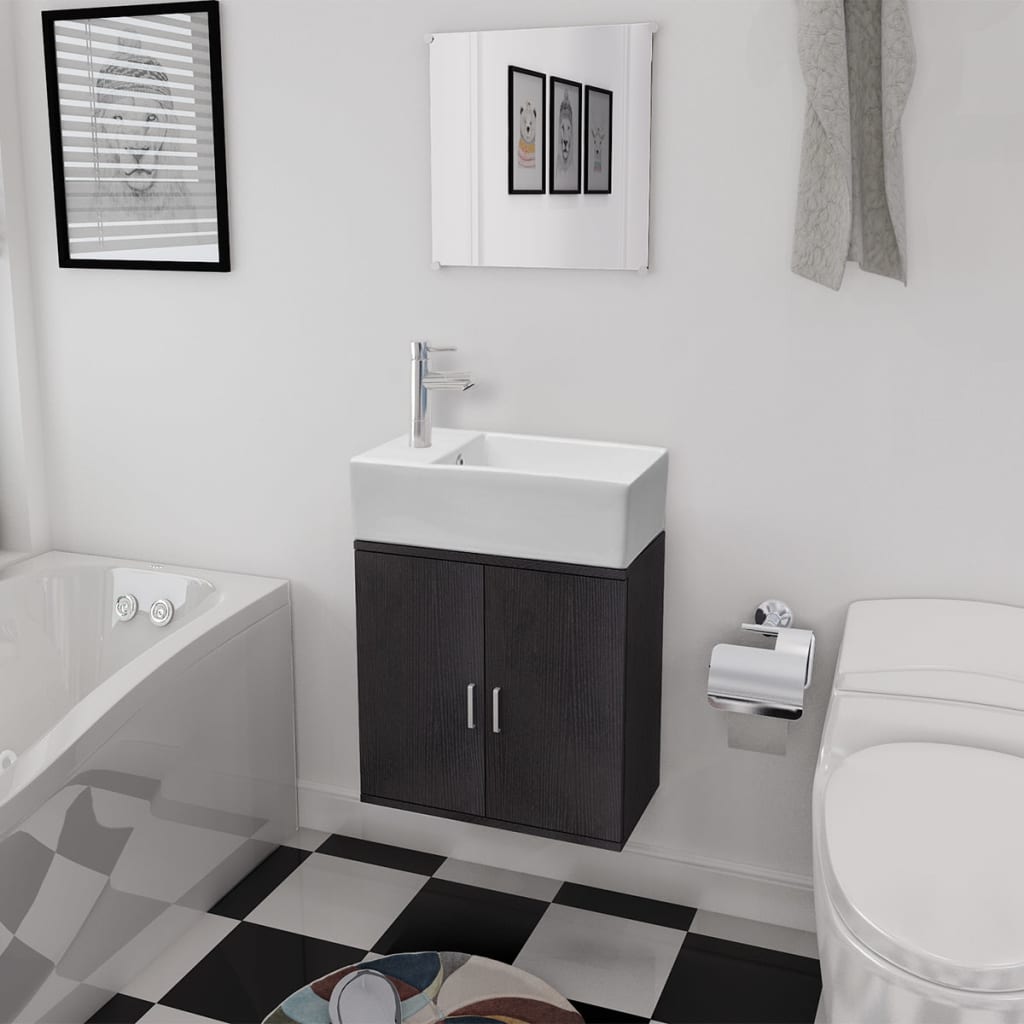 vidaXL 3 darabos fürdőszobabútor és mosdókagyló szett fekete