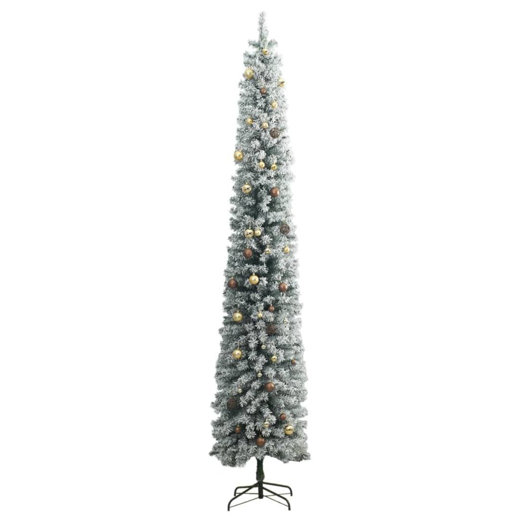 vidaXL vékony karácsonyfa 300 LED-del gömbökkel és hópehellyel 270 cm