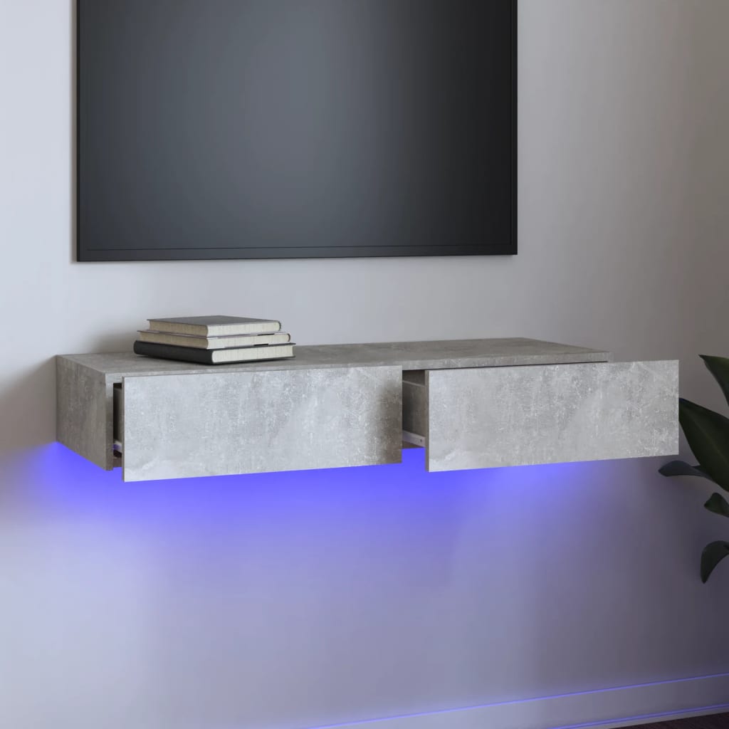 vidaXL betonszürke TV-szekrény LED-lámpákkal 90 x 35 x 15,5 cm