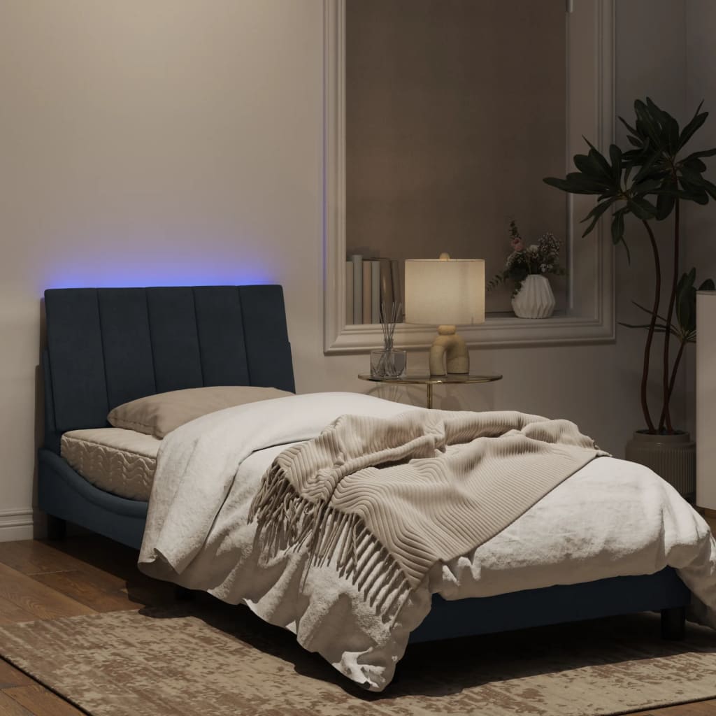 vidaXL sötétszürke bársony ágykeret LED-világítással 90 x 190 cm