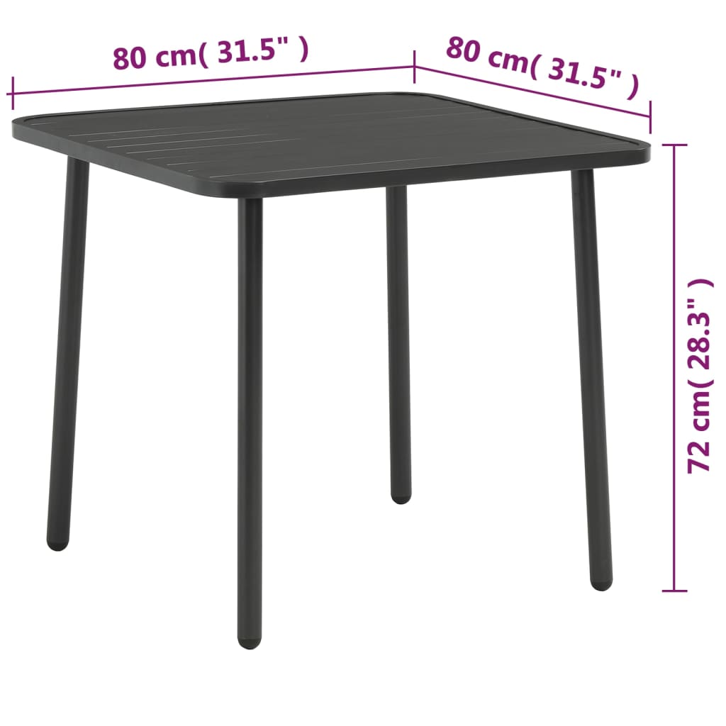 vidaXL sötétszürke acél kerti asztal 80 x 80 x 72 cm