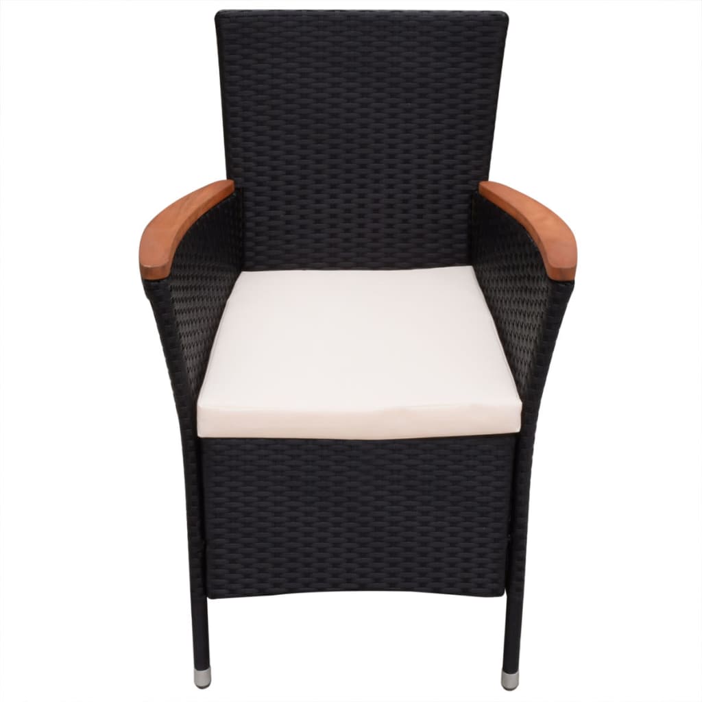 vidaXL 2 db fekete polyrattan kerti szék párnával