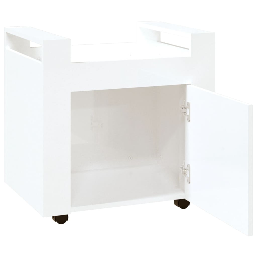 vidaXL magasfényű fehér szerelt fa asztal-kocsi 60 x 45 x 60 cm