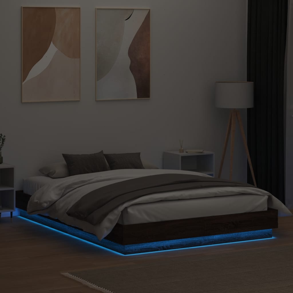 vidaXL barna tölgy színű ágykeret LED-világítással 160x200 cm